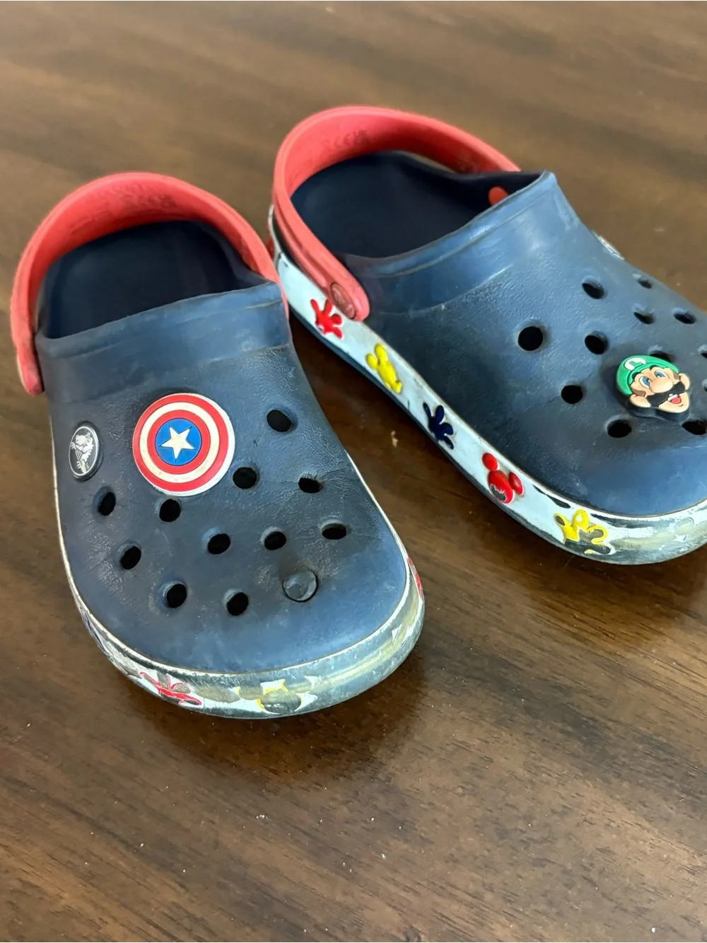 Crocs Kids Sandals Size 11 Blue Mickey Mario Fair Condition Beach Play